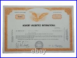 1969 Memory Magnetics International Stock Certificate #NU2816 Issued To Leola M