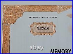 1969 Memory Magnetics International Stock Certificate #NU2816 Issued To Leola M