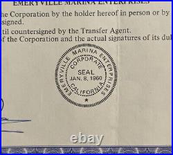 1974 Emeryville Marina Enterprises Stock Certificate #BL47, (Emeryville, CA)