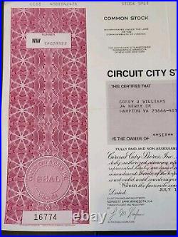 1999 Circuit City Inc Stock Certificate Pre Bankruptcy