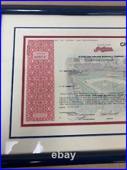 1999 Cleveland Indians Baseball Club Stock Certificate Canceled Framed