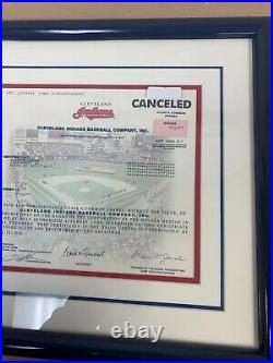 1999 Cleveland Indians Baseball Club Stock Certificate Canceled Framed
