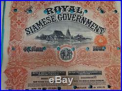 2 x First Royal Siamese Government Bond 1905 and 1907 Bangkok Thailand