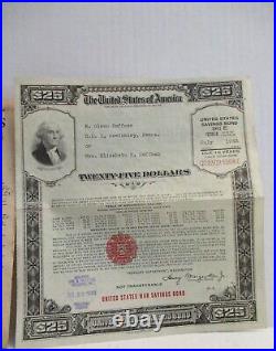 $25 WWII 1943 United States Savings War Bond Series E Excellent 1 fold withSleeve