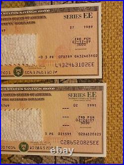 2x US SAVING BOND, JEFFERSON $100 & $50 Washington 1989-92 SERIES EE UNCANCELLED