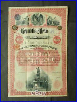 3% £500- / Us$2500- Republica Mexicana 1885 Not Cancelled