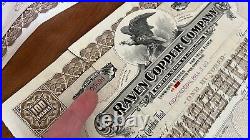 3 Raven Copper Company Capital Stock Certificate 1909 Iowa 100 Shares