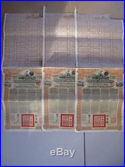3 (Three) CHINA BONDS 1913 CHINESE GOVERNMENT 5% £20 REORGANISATION GOLD LOAN