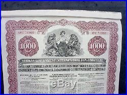 5 1/2% German Government International 1000$ Gold Loan 1930 uncancelled coupons