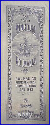 5 x Kingdom of Romania 4% 2 x 500 + 3 x 100 £ Gold Bonds 1923 uncanc. + coupons