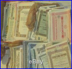 50 ALL DIFFERENT STOCK+BOND CERTIFICATES SETS ALL ANTIQUE FOREIGN pre1950