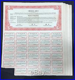 50 pcs of China 1937 Liberty Bond $5 Uncancelled with 29 Coupons