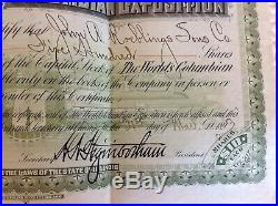 500 SHARE 1893 WORLD's FAIR COLUMBIAN EXPOSITION JOHN ROEBLING STOCK CERTIFICATE