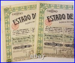 56 (2) 1905 Brazil Railway Gold Loan of the State of Sao Paulo Bonds