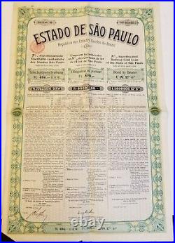56 (2) 1905 Brazil Railway Gold Loan of the State of Sao Paulo Bonds