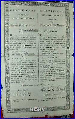 6% loan Russian Government 1000 Rubles bond dated 1837, Amsterdam