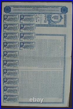 7% Republic of Estonia 100 £ Sterling Bond to Bearer 1927 uncancelled + coupons