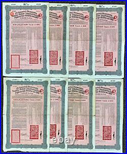 8 x CHINA Imperial Government Tientsin-Pukow £100 Uncancelled Bond with Coupon