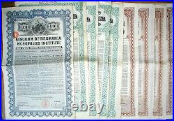 9 x Kingdom of Roumania Bonds to Bearer 100 £ 1922 + 1929 uncanc + coupons