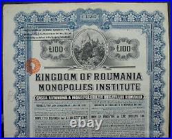 9 x Kingdom of Roumania Bonds to Bearer 100 £ 1922 + 1929 uncanc + coupons