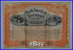 ANTIQUE STOCK CERTIFICATE FOR NORTH AMERICAN PHONOGRAPH COMPANY 1891 500sh