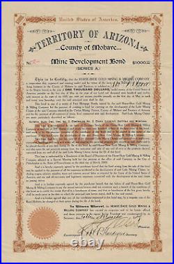 ARIZONA TERRITORY Horse Shoe Gold Mining & Milling Co Bond Stock Certificate #2