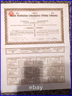 AUSTIN MANHATTAN CONSOLIDATED MINING COMPANY Bearer Warrants, 1909, FINE Antique