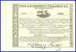 Accessory Transit Co. Of Nicaragua $1,000 Bond. 1855 s/b Charles Morgan, G. Hoyt