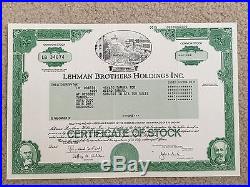 Actual Lehman Brothers Bros Original Stock Certificate Bankrupt LEH