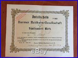 Aktien Anteilscheine Barmer Reitbahn-Ges. 500 Mark 1911 Nr. 232-236