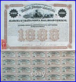 Alabama & Chattanooga Rail Road Co. 1869 Railroad Bond Certificate TN / AL