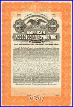 American Asbestos and Fireproofing Company 1906 Virginia gold bond certificate