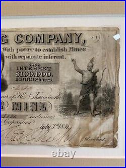 American Mining Company Stock Certificate Vermont Gettysburg Mine 1851
