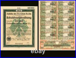 Anleihe des Deutfchen Reichs Schuldverfchreibung 100,000 German Mark Bond 1922