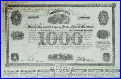 Antique 1863 Civil War C. S. A. Confederate $1000 Treasury Bond GOV. VANCE SIGNED