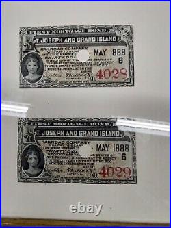 Antique 1888-90 T Joseph And Grand Island Railroad Bond 30 Dollars In Gold Coins