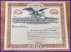 Antique 1890 1895 Colorado Isabella Gold Mining Company Stock Certificate Unused