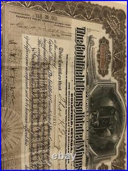 Antique Goldfield Consolidated Mines Company Stock Certificate 1912