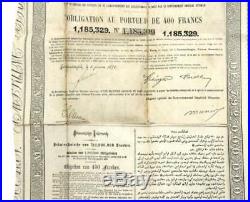 Antique Ottoman Empire Turkey Turkish 400 Francs Bearer Bond Obligation 1870