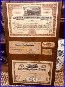 Antique Rare Railroad Stock Coupons Certificate Gulf Ohio Joliet Mobile Chicago