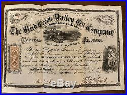 Antique Stock Certificate Oil Company Mud Valley Circa 1865