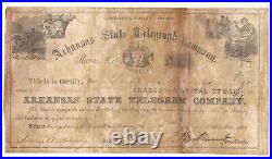 Arkansas State Telegraph Company. Stock Certificate. Confederate States. 1862