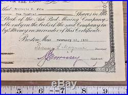 Ash Bed Mining Company Stock Certificate 1928 100 Shares Michigan Copper