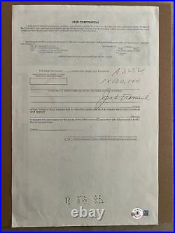 Atari Stock Certificate signed by founder Jack Tramiel w' Beckett Authentication