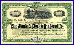 Atlanta & Florida Rail Road Co. Stock Certificate. 1891
