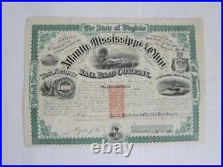Atlantic, Mississippi & Ohio Railroad Company Bond, Signed by Gen William Mahone