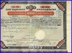 Austrian bond Credit Bank in Lwow (Lemberg, Lviv) 1893. Ukraine now 2000 Koron