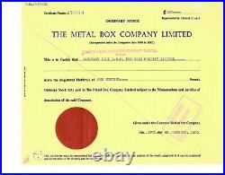 Authentic Vintage 1963 Stock Certificate for The Metal Box Company Limited