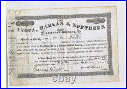 Avoca, Harlan & Northern Railroad Co (iowa). 1899 Common Stock Certificate #6