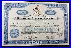 BALTIMORE ORIOLES Baltimore Baseball Club Stock Certificate 1964